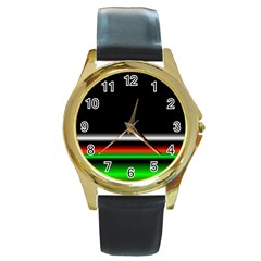 Colorful Neon Background Images Round Gold Metal Watch