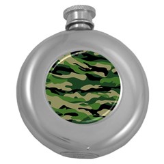 Green Military Vector Pattern Texture Round Hip Flask (5 Oz)