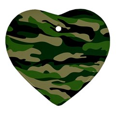 Green Military Vector Pattern Texture Heart Ornament (two Sides) by Sudhe