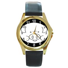 Pig Logo Round Gold Metal Watch