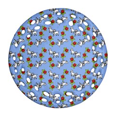 Lamb Pattern Blue Round Filigree Ornament (two Sides) by snowwhitegirl