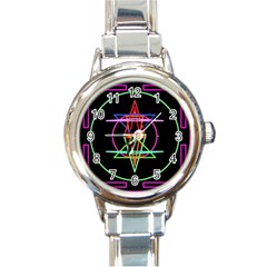 Drawing Of A Color Mandala On Black Round Italian Charm Watch