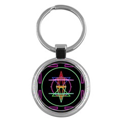 Drawing Of A Color Mandala On Black Key Chains (round) 