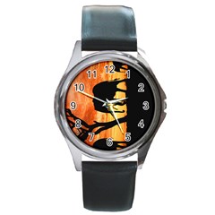 Family Of African Elephants Round Metal Watch