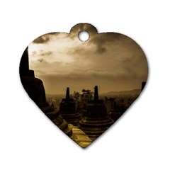 Borobudur Temple  Indonesia Dog Tag Heart (two Sides) by Sudhe