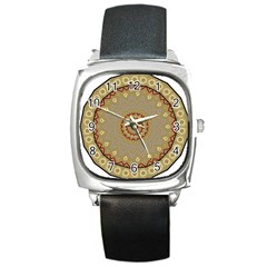 Mandala Art Ornament Pattern Square Metal Watch by Sudhe