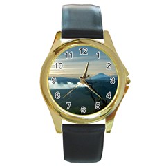 Bromo Caldera De Tenegger  Indonesia Round Gold Metal Watch by Sudhe