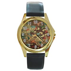 Colorful The Beautiful Of Art Indonesian Batik Pattern Round Gold Metal Watch