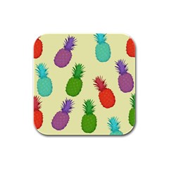 Colorful Pineapples Wallpaper Background Rubber Square Coaster (4 Pack)  by Sudhe