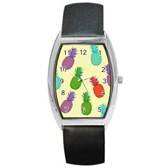 Colorful Pineapples Wallpaper Background Barrel Style Metal Watch