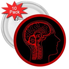 Artificial Intelligence Brain Think 3  Buttons (10 Pack) 