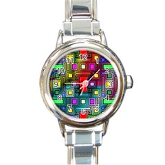 Art Rectangles Abstract Modern Art Round Italian Charm Watch by Sudhe