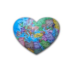 Globe World Map Maps Europe Heart Coaster (4 Pack)  by Sudhe