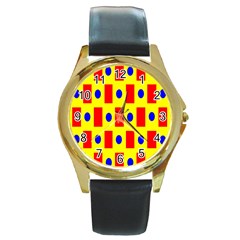 Pattern Design Backdrop Round Gold Metal Watch