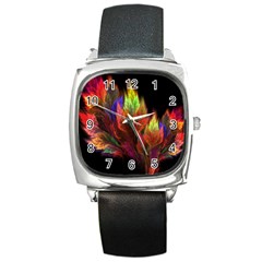 Abstract Digital Art Fractal Square Metal Watch