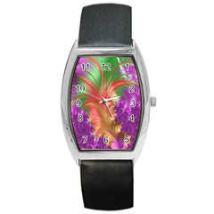 Fractal Purple Green Orange Yellow Barrel Style Metal Watch