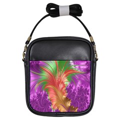 Fractal Purple Green Orange Yellow Girls Sling Bag by Sudhe