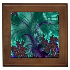 Fractal Turquoise Feather Swirl Framed Tiles