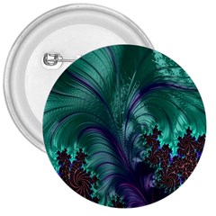 Fractal Turquoise Feather Swirl 3  Buttons