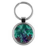 Fractal Turquoise Feather Swirl Key Chains (Round)  Front