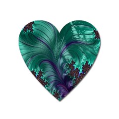 Fractal Turquoise Feather Swirl Heart Magnet