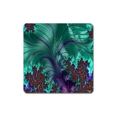 Fractal Turquoise Feather Swirl Square Magnet