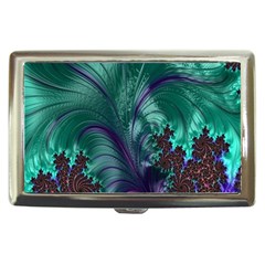 Fractal Turquoise Feather Swirl Cigarette Money Case