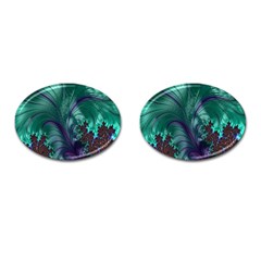 Fractal Turquoise Feather Swirl Cufflinks (oval)