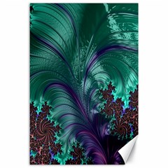 Fractal Turquoise Feather Swirl Canvas 24  X 36 