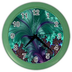 Fractal Turquoise Feather Swirl Color Wall Clock