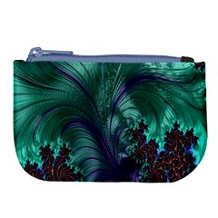 Fractal Turquoise Feather Swirl Large Coin Purse by Sudhe