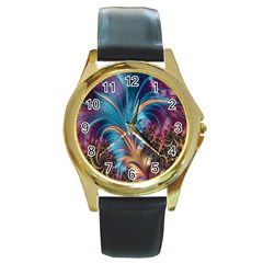 Fractal Art Artwork Psychedelic Round Gold Metal Watch