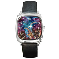 Fractal Art Artwork Psychedelic Square Metal Watch