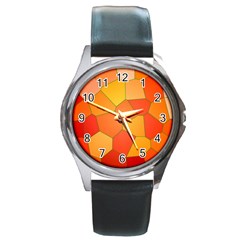 Background Pattern Of Orange Mosaic Round Metal Watch