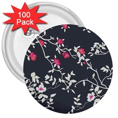 Black And White Floral Pattern Background 3  Buttons (100 Pack) 