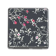 Black And White Floral Pattern Background Memory Card Reader (square 5 Slot)