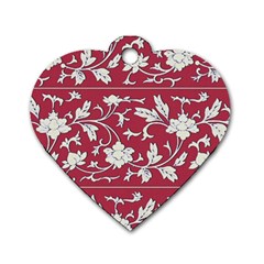 Floral Pattern Background Dog Tag Heart (two Sides)