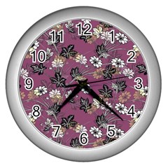 Beautiful Floral Pattern Background Wall Clock (silver)