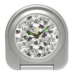 Black And White Floral Pattern Background Travel Alarm Clock