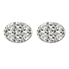 Black And White Floral Pattern Background Cufflinks (oval) by Sudhe