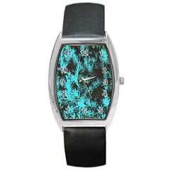 Blue Etched Background Barrel Style Metal Watch
