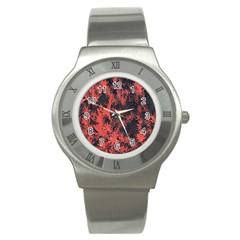 Orange Etched Background Stainless Steel Watch
