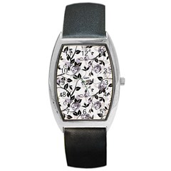 Floral Pattern Background Barrel Style Metal Watch