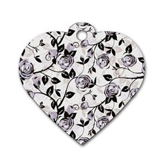 Floral Pattern Background Dog Tag Heart (two Sides)