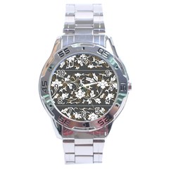 Floral Pattern Background Stainless Steel Analogue Watch by Sudhe