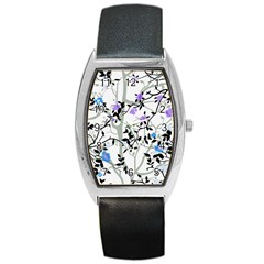 Floral Pattern Background Barrel Style Metal Watch