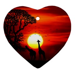 Animals Birds Dawn Giraffe Heart Ornament (two Sides)