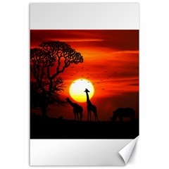 Animals Birds Dawn Giraffe Canvas 24  X 36  by Sudhe