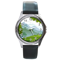 Forest Landscape Photography Illustration Round Metal Watch