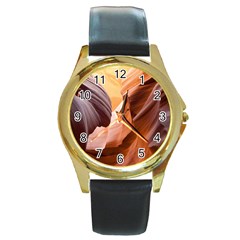 Light Landscape Nature Red Round Gold Metal Watch